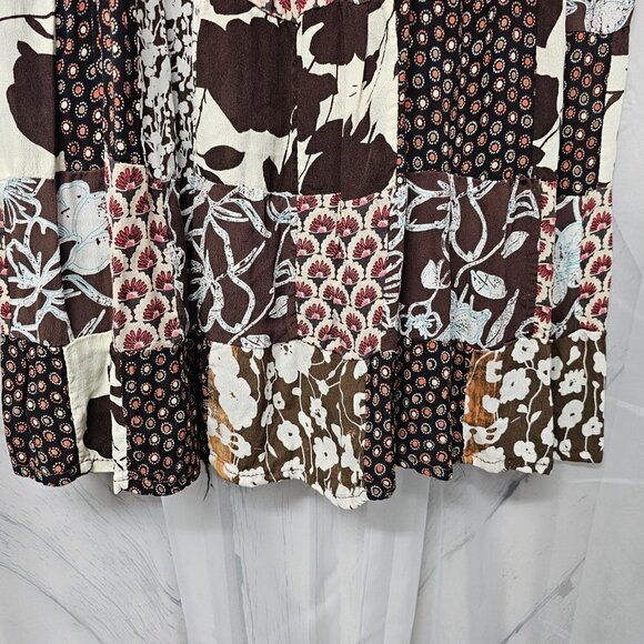 VTG Just Cruisin Brown Pink Patchwork Boho Peasant Silk Maxi Skirt One Size Flaw - Picture 5 of 13